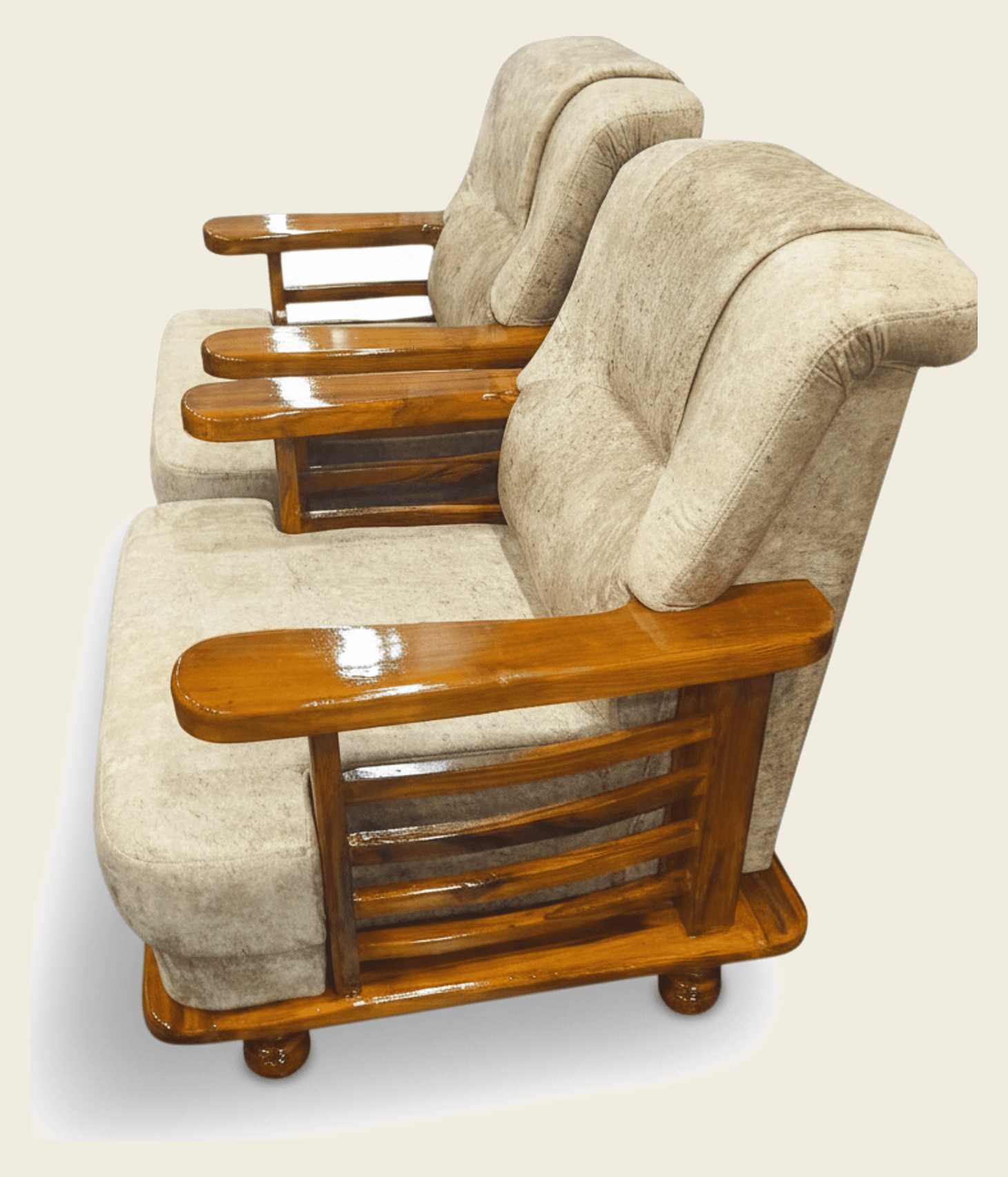 Plush Upholstered Solid Wood Armchair with Slatted Sides