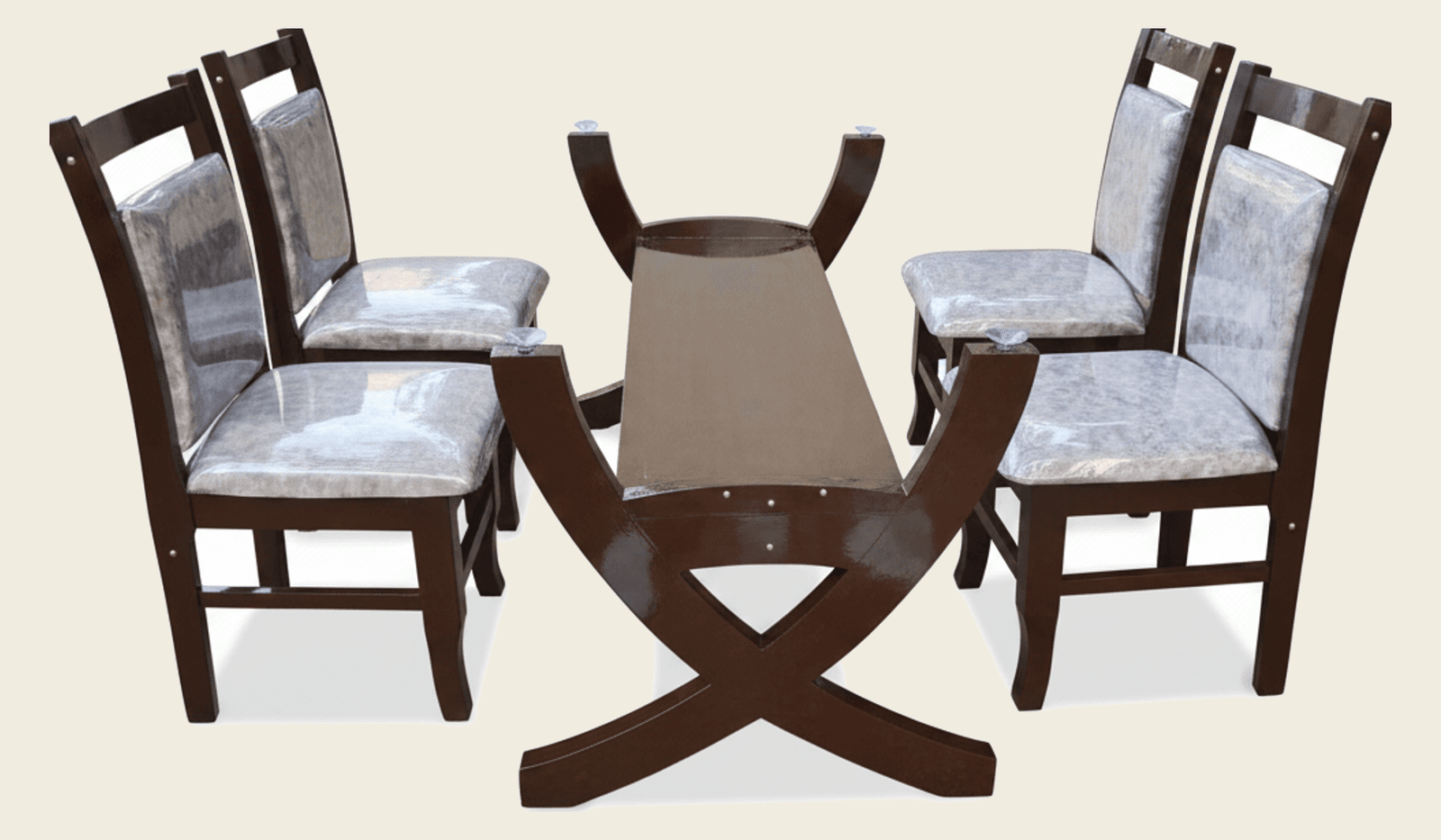 Modern 4-Seater Dining Table Set with Sculpted X-Base